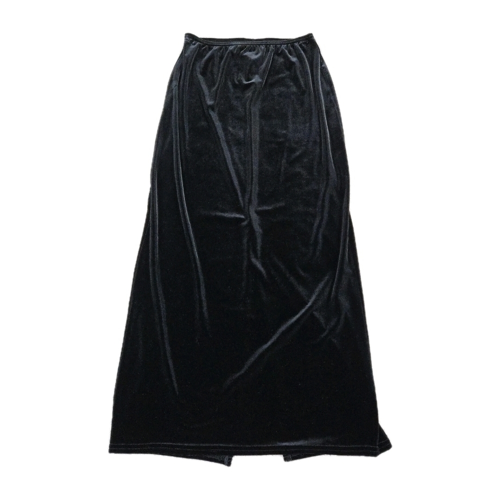 Vintage Black Velvet Maxi Pencil Skirt Back Slit Stretchy Sz S Whimsigoth Goth